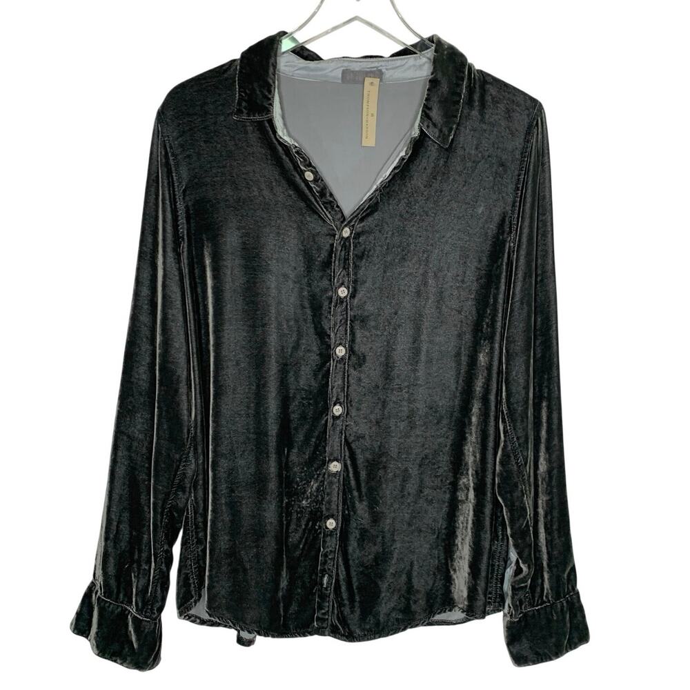 CP Shades Romy Velvet Grey Silk Blend Button Down Shirt L NEW Luxe Comfort